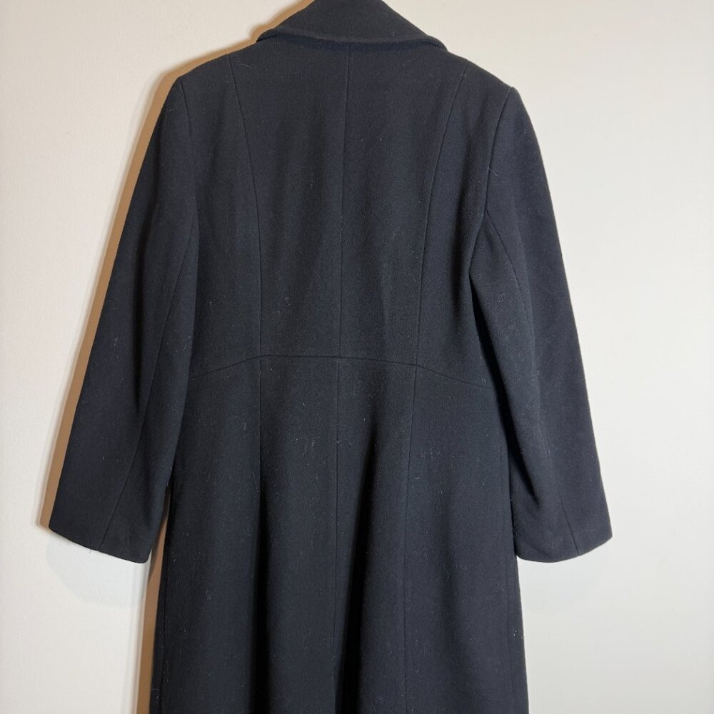 Vintage Charles Klein 100% Wool Long Overcoat Women's 12 Black Minimalist Retro - Picture 11 of 14
